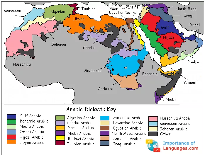 Map of the different Arabic Language Dialects